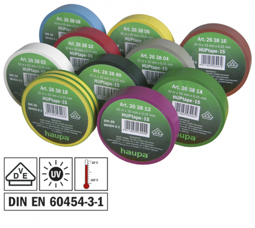 HAUPA - ZESTAW TAŚM IZOLACYJNYCH VDE 15 MM X 10 M ROLKA TĘCZA 10 SZT. - 263820
