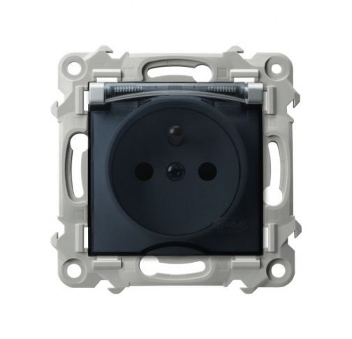 OSPEL - Gniazdo bryzgoszczelne z uziemieniem IP-44 wieczko przezroczyste - SREBRO SZAFIR - GPH-1ZZ/m/18/d