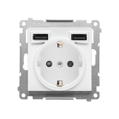 KONTAKT SIMON - Gniazdo schuko ze zintegrowaną ładowarką 2xUSB A (moduł); Biały mat Simon 55 - TGSZ1ZUSB2AA.01/111