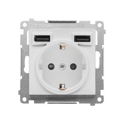 KONTAKT SIMON - Gniazdo schuko ze zintegrowaną ładowarką 2xUSB A (moduł); Jasnoszary mat Simon 55 - TGSZ1ZUSB2AA.01/114