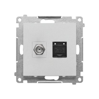 KONTAKT SIMON - Gniazdo antenowe typu „F” + RJ45 kat.6 (moduł); Aluminium mat Simon 55 - TASFRJ45.01/143