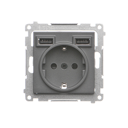 KONTAKT SIMON - Gniazdo schuko ze zintegrowaną ładowarką 2xUSB A (moduł); Grafitowy mat Simon 55 - TGSZ1ZUSB2AA.01/116