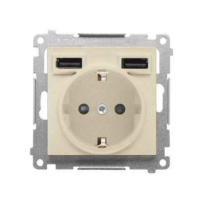 KONTAKT SIMON - Gniazdo schuko ze zintegrowaną ładowarką 2xUSB A (moduł); Szampański mat Simon 55 - TGSZ1ZUSB2AA.01/144