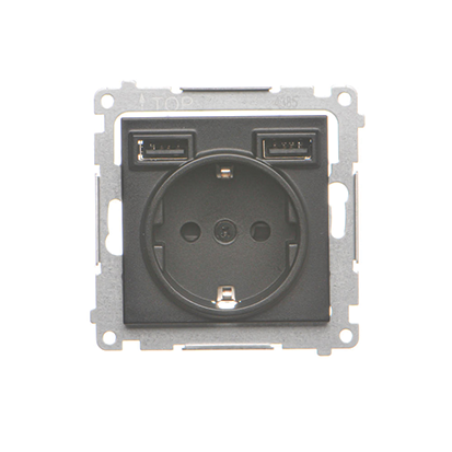 KONTAKT SIMON - Gniazdo schuko ze zintegrowaną ładowarką 2xUSB A (moduł); Czarny mat Simon 55 - TGSZ1ZUSB2AA.01/149