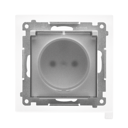 KONTAKT SIMON - Gniazdo wtyczkowe do wersji IP44 z uszczelką (moduł) 16 A, 250 V~, szybkozłącza. Klapka transparentna; Jasnoszary mat Simon 55 - TGZ1BCZ.01/114A