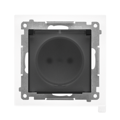 KONTAKT SIMON - Gniazdo wtyczkowe do wersji IP44 z uszczelką (moduł) 16 A, 250 V~, szybkozłącza. Klapka transparentna; Czarny mat Simon 55 - TGZ1BCZ.01/149A