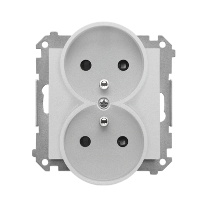 KONTAKT SIMON - Gniazdo wtyczkowe podwójne z uziemieniem z przesłonami (moduł) 16 A, 250 V~, szybkozłącza; Aluminium mat Simon 55 - TGZ2MCZ.01/143