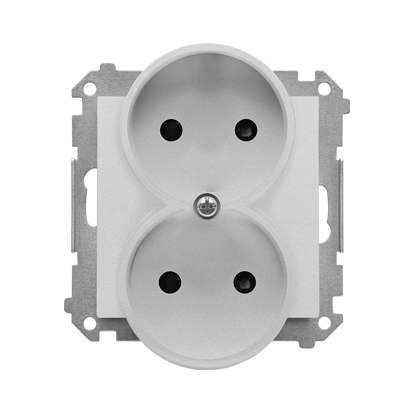 KONTAKT SIMON - Gniazdo wtyczkowe podwójne bez uziemienia z przesłonami (moduł) 16 A, 250 V~, szybkozłącza; Aluminium mat Simon 55 - TG2MCZ.01/143