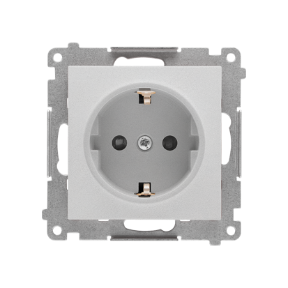 KONTAKT SIMON - Gniazdo Schuko z przesłonami (moduł) 16 A, 250 V~, szybkozłącza; Aluminium mat Simon 55 - TGSZ1CZ.01/143