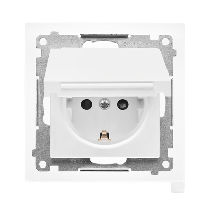 KONTAKT SIMON - Gniazdo Schuko do wersji IP44 z przesłonami z uszczelką ramki (moduł) 16 A, 250 V~, szybkozłącza. Klapka w kolorze pokrywy; Jasnoszary mat Simon 55 - TGSZ1BCZ.01/114