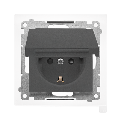 KONTAKT SIMON - Gniazdo Schuko do wersji IP44 z przesłonami z uszczelką ramki (moduł) 16 A, 250 V~, szybkozłącza. Klapka w kolorze pokrywy; Grafitowy mat Simon 55 - TGSZ1BCZ.01/116