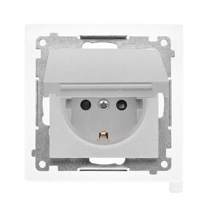 KONTAKT SIMON - Gniazdo Schuko do wersji IP44 z przesłonami z uszczelką ramki (moduł) 16 A, 250 V~, szybkozłącza. Klapka w kolorze pokrywy; Aluminium mat Simon 55 - TGSZ1BCZ.01/143