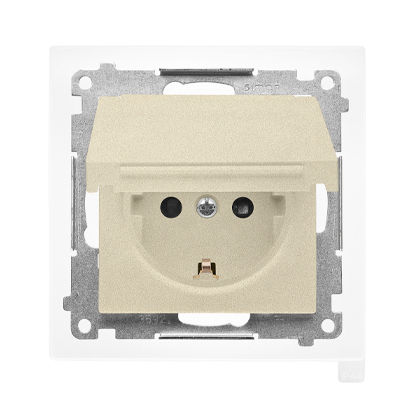 KONTAKT SIMON - Gniazdo Schuko do wersji IP44 z przesłonami z uszczelką ramki (moduł) 16 A, 250 V~, szybkozłącza. Klapka w kolorze pokrywy; Szampański mat Simon 55 - TGSZ1BCZ.01/144