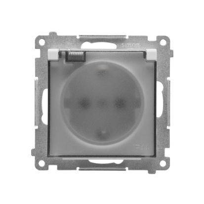 KONTAKT SIMON - Gniazdo Schuko do wersji IP44 z przesłonami z uszczelką ramki (moduł) 16 A, 250 V~, szybkozłącza. Klapka transparentna; Jasnoszary mat Simon 55 - TGSZ1BCZ.01/114A