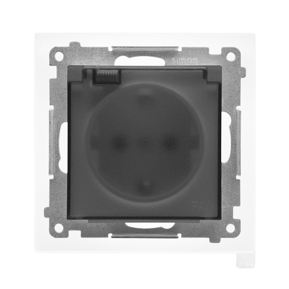 KONTAKT SIMON - Gniazdo Schuko do wersji IP44 z przesłonami z uszczelką ramki (moduł) 16 A, 250 V~, szybkozłącza. Klapka transparentna; Grafitowy mat Simon 55 - TGSZ1BCZ.01/116A