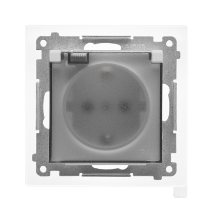 KONTAKT SIMON - Gniazdo Schuko do wersji IP44 z przesłonami z uszczelką ramki (moduł) 16 A, 250 V~, szybkozłącza. Klapka transparentna; Aluminium mat Simon 55 - TGSZ1BCZ.01/143A