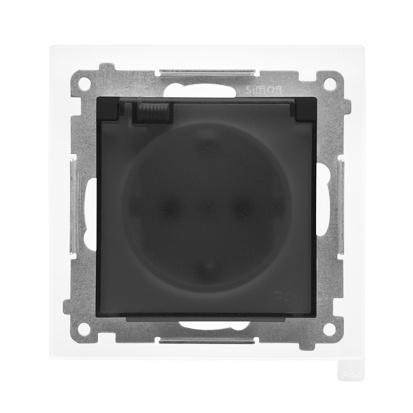 KONTAKT SIMON - Gniazdo Schuko do wersji IP44 z przesłonami z uszczelką ramki (moduł) 16 A, 250 V~, szybkozłącza. Klapka transparentna; Czarny mat Simon 55 - TGSZ1BCZ.01/149A