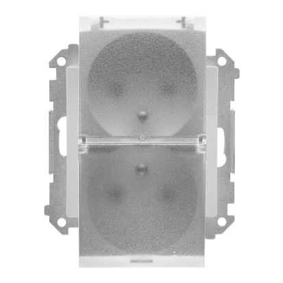 KONTAKT SIMON - Gniazdo wtyczkowe podwójne do wersji IP44 z uszczelką (moduł) 16 A, 250 V~, szybkozłącza. Klapka transparentna; Aluminium mat Simon 55 - TGZ2BMCZ.01/143A