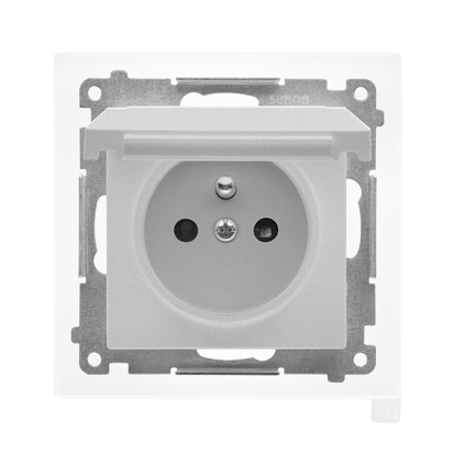 KONTAKT SIMON - Gniazdo wtyczkowe do wersji IP44 z uszczelką (moduł) 16 A, 250 V~, szybkozłącza. Klapka w kolorze pokrywy; Aluminium mat Simon 55 - TGZ1BCZ.01/143