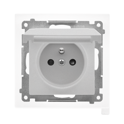 KONTAKT SIMON - Gniazdo wtyczkowe do wersji IP44 bez uszczelki (moduł) 16 A, 250 V~, szybkozłącza. Klapka w kolorze pokrywy; Aluminium mat Simon 55 - TGZ1BCUZ.01/143