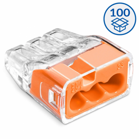 SIMET - SZYBKOZŁĄCZKA SCP3 WTYKOWA DO DRUTÓW 0.75 - 4 mm2 I WIELODRUTÓW 1.5 - 2.5 mm2 3 TORY 32A 450V TRANSPARENTNY POMARAŃCZOWY SERIA IDEALANA OPAKOWANIE 100 SZT.  - 88000008