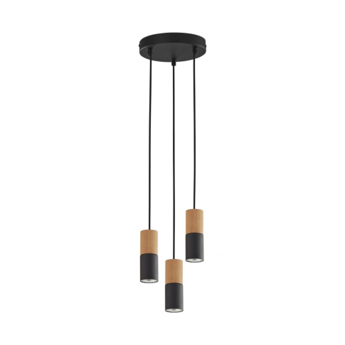 TK-LIGHTING SP. Z O.O. - ELIT BLACK/WOOD LAMPA WISZĄCA 3 PŁ - 6310