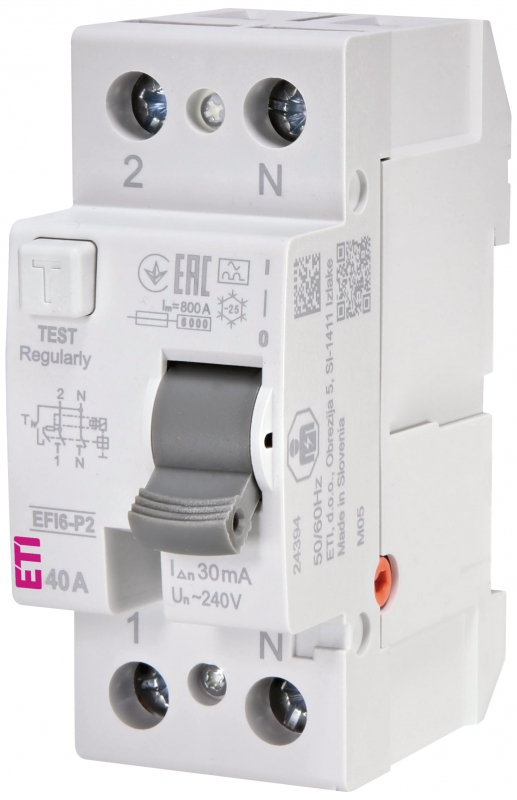 ETI - WYŁĄCZNIK RÓŻNICOWOPRĄDOWY - 6 KA EFI6-P2 A 40/0.03 - 002061262