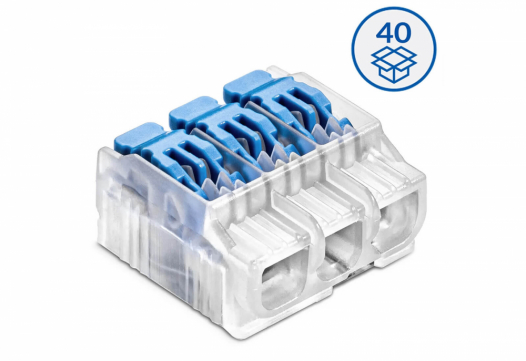 SIMET - Szybkozłączka z dźwignią SCL3 do linek i drutów (0,2…4 mm2), 3 tory, opak. 40 szt. - IDEALNA SZYBKOZŁĄCZKA - 88000313S