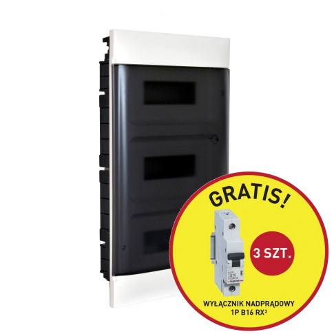 LEGRAND - ROZDZIELNIA WNĘKOWA 3X12 650 DRZWI PRZEŹROCZYSTE + 3 SZT RX3 1P B 16A PRACTIBOXS - 135373P