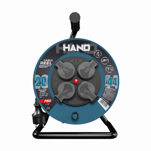PLASTROL - Przedłużacz bębnowy 4x2p+Z IP44 16A H05RR-F 3x1,5 20m CZARNY HAND PRO LINE - PB-PRO/S/20M/3X1,5/H05RR-F HAND