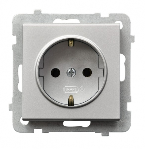 OSPEL - Gniazdo pojedyncze z uziemieniem schuko 16A/250~, IP-20, zaciski gwintowe SREBRO MAT SONATA - GP-1RS/m/38