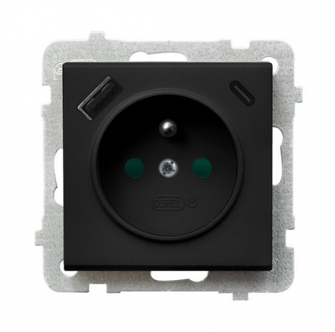 OSPEL - Gniazdo pojedyncze z uziemieniem z przesłonami torów prądowych, z ładowarką USB A+C GP-1RZPUSBAC/m/33 - GP-1RZPUSBAC/m/33