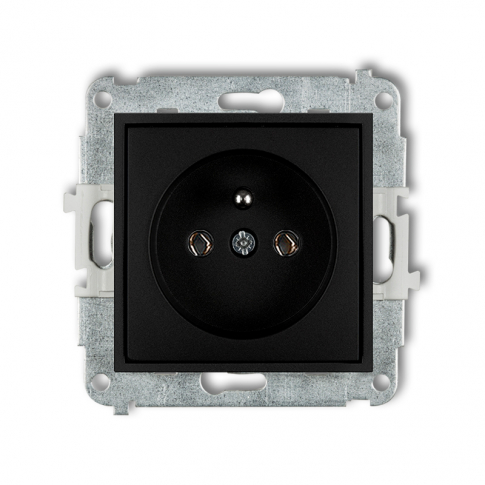 KARLIK - Mechanizm gniazda pojedynczego z uziemieniem 2P+Z (bez przesłon torów prądowych) podtynkowy IP 20, 16A 250V~ ICON czarny mat - 12IGP-1z