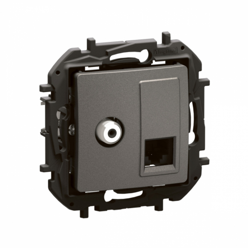 LEGRAND - NOWE NILOE- GNIAZDO TV TYP "F" + GNIAZDO RJ 45 KAT. 6 UTP STALOWE - NP493MG