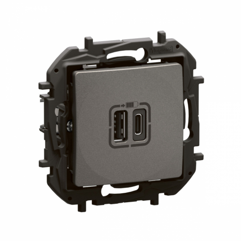 LEGRAND - NOWE NILOE - GNIAZDO 2 X USB TYP A+C - 3 A STALOWE - NP3403MG