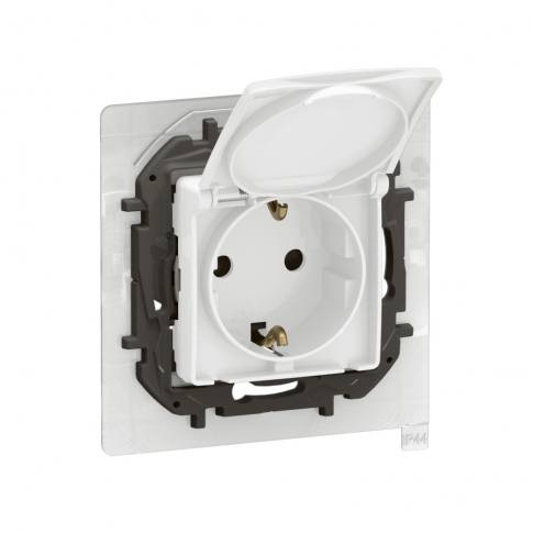 LEGRAND - NOWE NILOE - GNIAZDO SCHUKO 2P+Z IP44 Z PRZESŁONĄ, ZACISKI AUTOMATYCZNE BIAŁE - NP3128WH