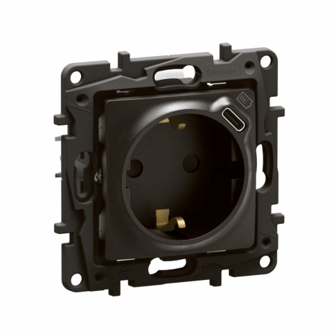 LEGRAND - NOWE NILOE - GNIAZDO SCHUKO 2P+Z Z USB C Z PRZESŁONĄ  ZACISKI AUTO CZARNE - NP3312BK