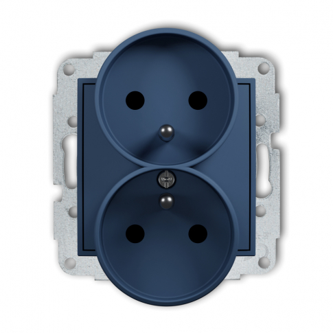 KARLIK - Mechanizm gniazda podwójnego do ramki z uziemieniem 2x(2P+Z) (przesłony torów prądowych) podtynkowy IP 20, 16A 250V~ MINI navy blue - 64MGPR-2zp