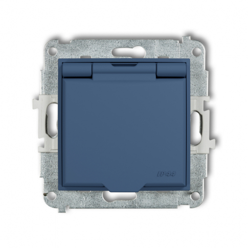 KARLIK - Mechanizm gniazda bryzgoszczelnego z uziemieniem 2P+Z (klapka navy blue, przesłony torów prądowych) podtynkowy IP 44, 16A 250V~ MINI navy blue - 64MGPB-1zp