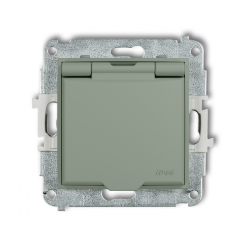 KARLIK - Mechanizm gniazda bryzgoszczelnego z uziemieniem 2P+Z (klapka szałwiowa, przesłony torów prądowych) podtynkowy IP 44, 16A 250V~ MINI szałwiowy - 61MGPB-1zp