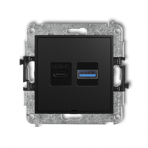 KARLIK - ŁADOWARKA PODWÓJNA USB C + USB A, 20W MAX IP 20, 100-240V ~, 50/60Hz CZARNY MAT MINI - 12MCUSBBO-8