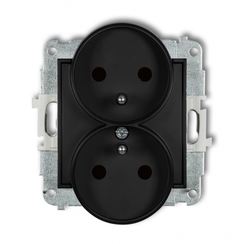 KARLIK - Mechanizm gniazda podwójnego do ramki z uziemieniem 2x(2P+Z) (przesłony torów prądowych) podtynkowy IP 20, 16A 250V~ ICON czarny mat - 12IGPR-2zp