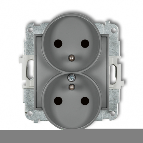 KARLIK - Mechanizm gniazda podwójnego do ramki z uziemieniem 2x(2P+Z) (przesłony torów prądowych) podtynkowy IP 20, 16A 250V~ ICON szary mat - 27IGPR-2zp