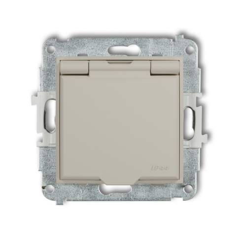 KARLIK - Mechanizm gniazda bryzgoszczelnego z uziemieniem 2P+Z (klapka taupe, przesłony torów prądowych) podtynkowy IP 44, 16A 250V~ MINI taupe - 60MGPB-1zp
