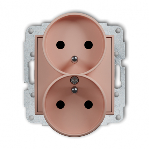 KARLIK - Mechanizm gniazda podwójnego do ramki z uziemieniem 2x(2P+Z) (przesłony torów prądowych) podtynkowy IP 20, 16A 250V~ ICON łososiowy - 62IGPR-2zp