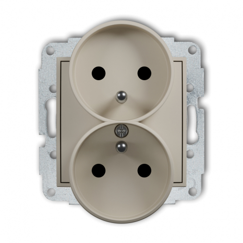 KARLIK - Mechanizm gniazda podwójnego do ramki z uziemieniem 2x(2P+Z) (przesłony torów prądowych) podtynkowy IP 20, 16A 250V~ ICON taupe - 60IGPR-2zp