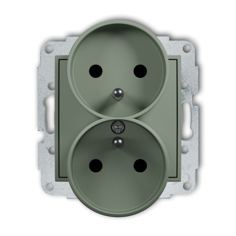 KARLIK - Mechanizm gniazda podwójnego do ramki z uziemieniem 2x(2P+Z) (przesłony torów prądowych) podtynkowy IP 20, 16A 250V~ ICON szałwiowy - 61IGPR-2zp