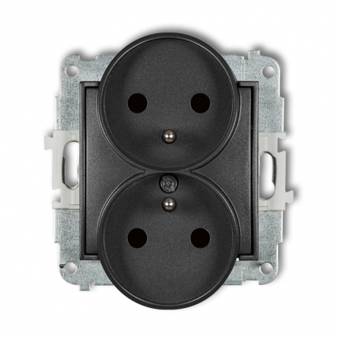 KARLIK - Mechanizm gniazda podwójnego do ramki z uziemieniem 2x(2P+Z) (przesłony torów prądowych) podtynkowy IP 20, 16A 250V~ MINI grafitowy - 11MGPR-2zp
