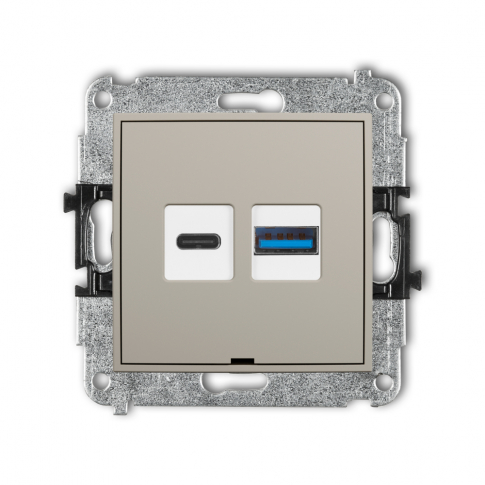 KARLIK - Mechanizm ładowarki USB podwójnej USB C + USB A, 20W max., bez pola opisowego podtynkowy IP 20, 100-240V ~, 50/60Hz ICON taupe - 60ICUSBBO-8