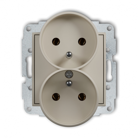 KARLIK - Mechanizm gniazda podwójnego do ramki z uziemieniem 2x(2P+Z) (bez przesłon torów prądowych) podtynkowy IP 20, 16A 250V~ MINI taupe - 60MGPR-2z